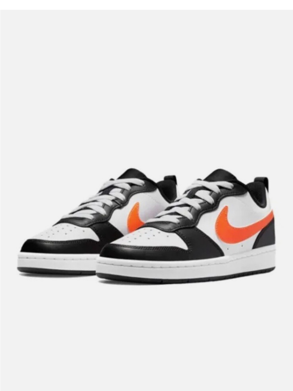 Nike Kids Black White Sneakers with Bright Orange Swoosh